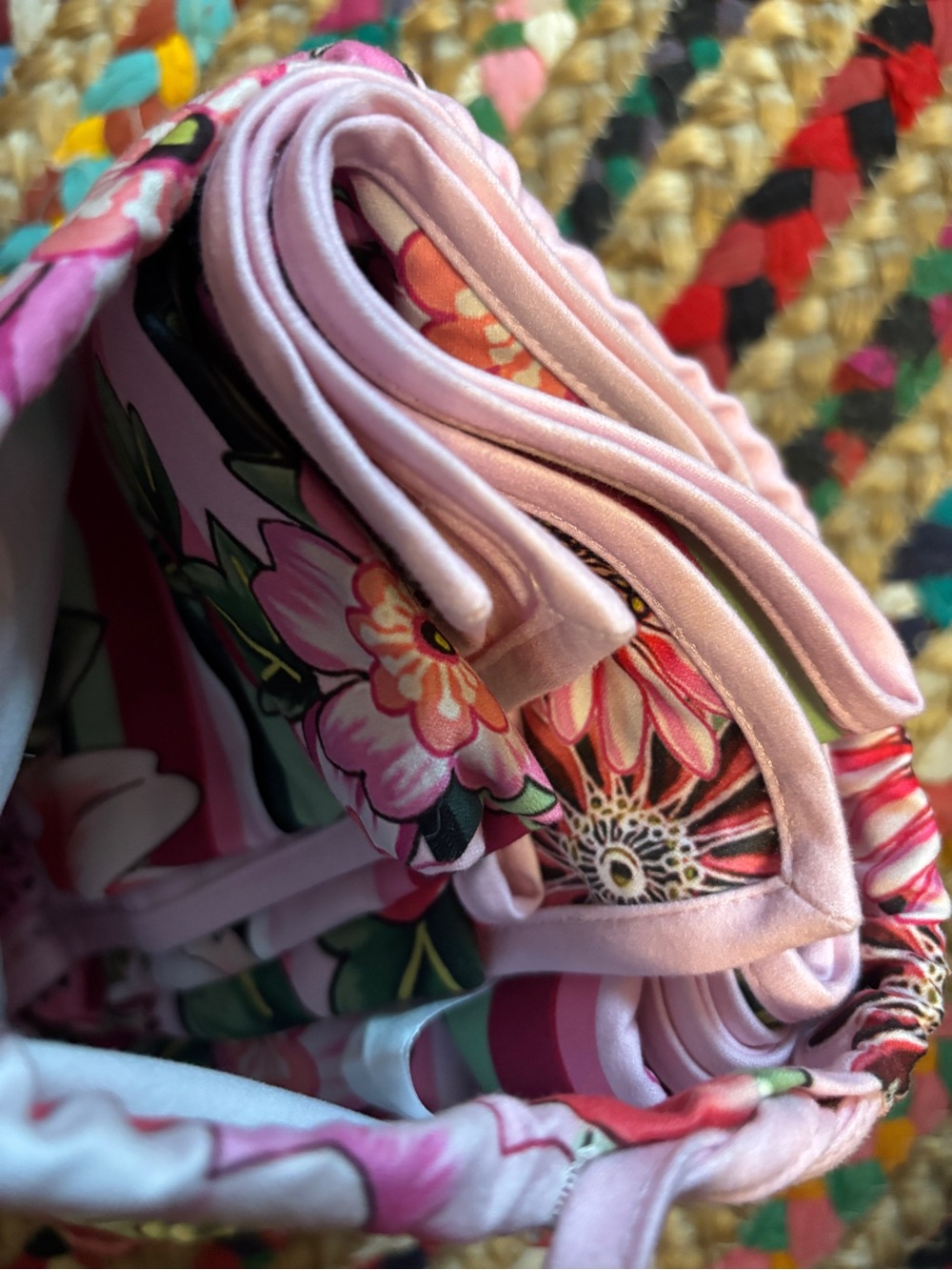 Johnny Was Striped Pink Floral Beach Towel with Pouch - Picture 6 of 7